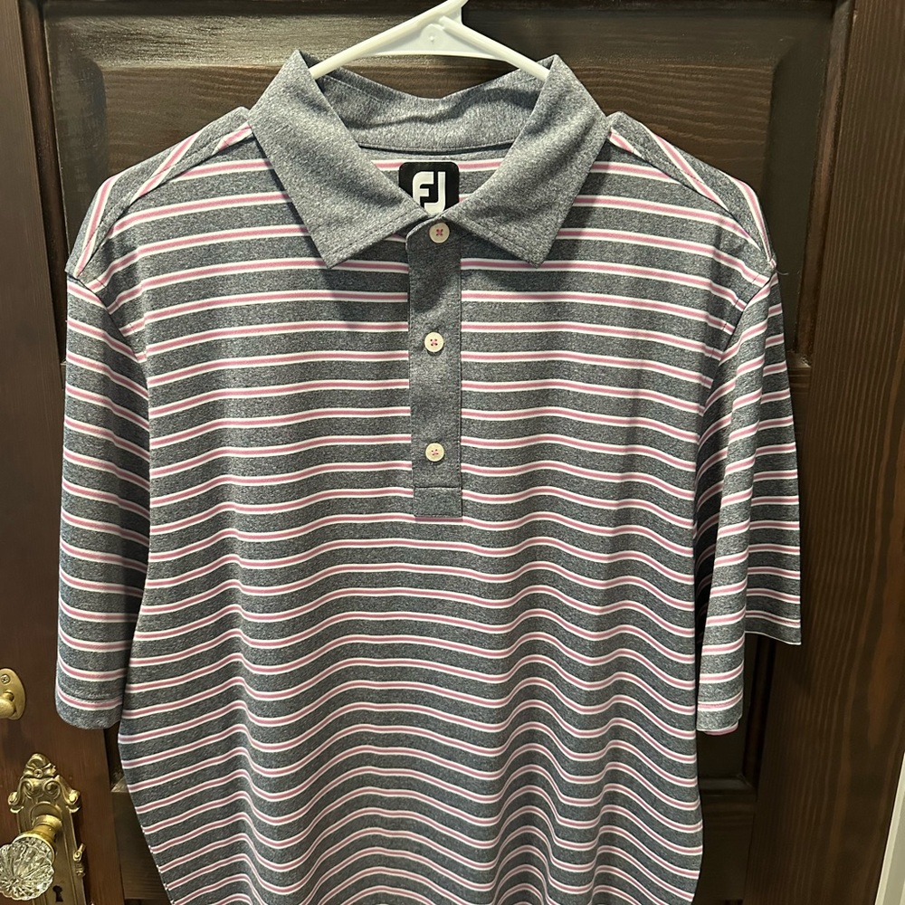 FootJoy Striped Polo Shirt - Gray and Pink
